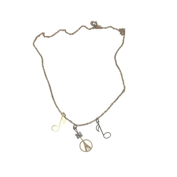 Vintage Gold-Tone Music Note Necklace With Violin Charm - Picture 6 of 6
